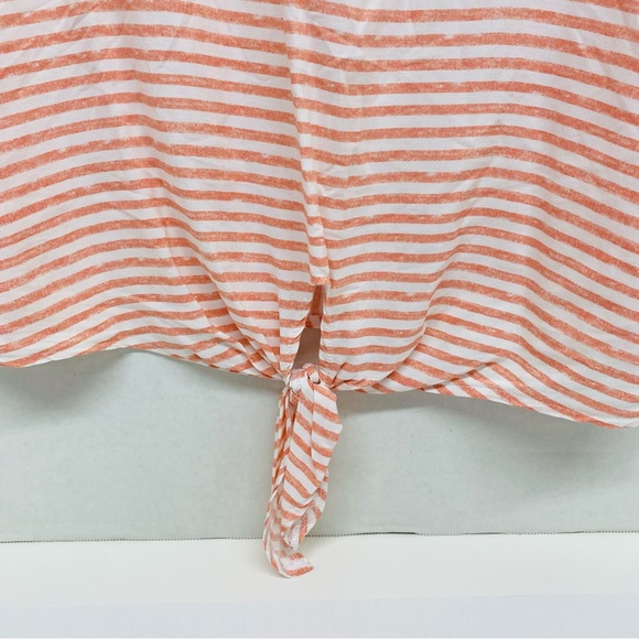 Floral & Vine Front Tie Pullover Blouse Large Coral & White Striped 100% Viscose - Picture 4 of 11